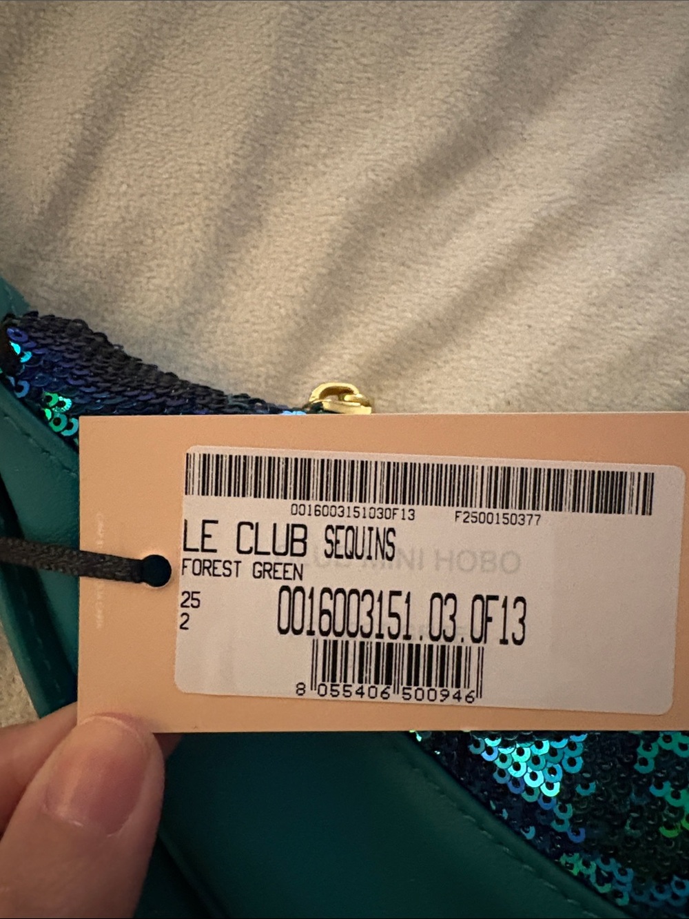 NWT VOILE BLANCHE CLUB Forest Green and Blue Sequins Shoulder Bag - Picture 8 of 10